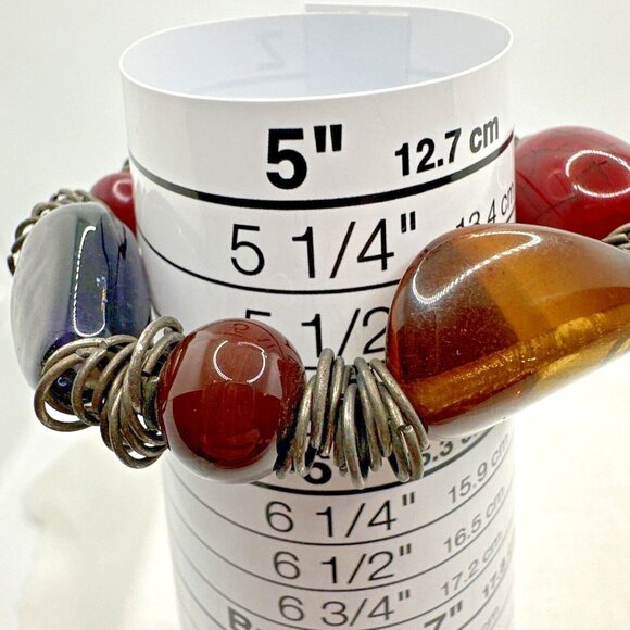 Colorful Stretch Beaded Bracelet Translucent Glass Acrylic Coil Wires Artistic - Picture 2 of 4